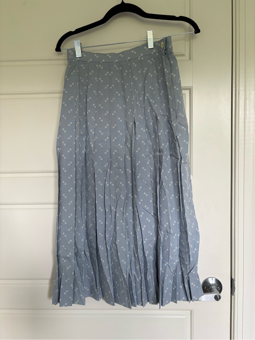 Pleated Midi Skirt in Light Blue with Small Floral Print